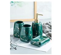 Soap Dispenser Ceramic Marble Pattern 5-piece Soap Dispenser Household Bathroom Mouthwash Cup/soap Dish/tray/lotion Bottle Bathroom Toiletries Set Dispenser for Hand Soap(Blue)