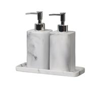 Soap Dispenser Elegant Marble Texture Soap Dispenser Set 2 Resin Soap Dispenser and 1 Tray Bathroom Accesory Set Bathroom Soap Dispenser(Color:White,Size:480ml)