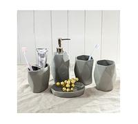 Soap Dispenser Fashion Ceramic 5-piece Set Soap Dispenser Home Bathroom Toiletries Set Lotion Bottle/mouthwash Cup/toothbrush Holder/soap Dish Diamond Dispenser for Hand Soap(Gris)