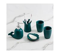 Soap Dispenser Handmade Ceramic 5-piece Soap Dispenser Family Bathroom Gift Set Lotion Bottle/toothbrush Holder/mouthwash Cup/soap Dish Dispenser for Hand Soap(Green)