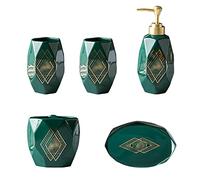 Soap Dispenser Handmade Diamond-shaped Ceramic Soap Dispenser 5-piece Home Bathroom Lotion Bottle/mouthwash Cup/toothbrush Bucket/soap Dish Green Dispenser for Hand Soap