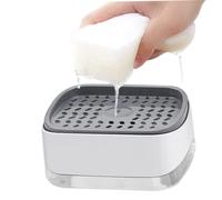 Soap Dispenser Kitchen, 2 in 1 Kitchen Soap Dispenser with Sponge Holder 350ML Capacity, Countertop Washing Liquid Pump for Sink (No Sponge Included)