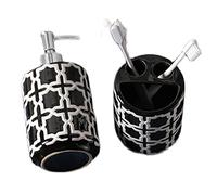Soap Dispenser Manual Ceramic Soap Dispenser Toothbrush Holder 2 Piece Set Home Bathroom Dormitory Office Soap Liquid Shampoo Lotion Bottle Black Dispenser for Hand Soap