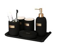 Soap Dispenser Matte Ceramic 6-piece Soap Dispenser Couple Wash Set Family Hotel Bathroom Lotion Bottle/wash Cup/toothbrush Holder/soap Dish/tray Black Gold Dispenser for Hand Soap(Zwart)