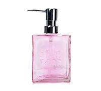 Soap Dispenser Red Square Recycled Glass Soap/Lotion Dispenser Transparent Manual Press Bottle Lotion Glass Bottle with Pump (Chrome Rustic) Dispenser for Hand Soap(Pink)