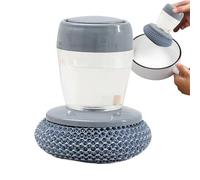 Soap Dispenser Scrub Brush - Replaceable Nylon Bristle Head, Ergonomic Comfort Grip Handle Design | Press Activated Liquid Release Cleaner Tool For Sink Dishes Pans Glass Cookware Bathroom Surfaces