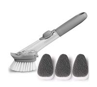 Soap Dispenser Scrubber Cleaner Dish Wand Brush Scrub Refill Portable Non-Stick Oil Liquid Washing Pot Brushes Long Handle Cleaning Brush Automatic Liquid Washing Dish Brush with 3 Sponge Brushes