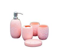 Soap Dispenser Set Bathroom Accessory Sets Ceramic Simple Wash Five-piece Jade Ice Porcelain 5 Set Solid Color Bathroom(Orange)