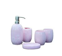 Soap Dispenser Set Bathroom Accessory Sets Ceramic Simple Wash Five-piece Jade Ice Porcelain 5 Set Solid Color Bathroom(Pink)