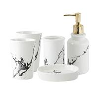 Soap Dispenser Set Nordic Ceramics Bathroom Accessories Set Imitation Marble Toothbrush Holder Soap Dispenser Cup Dish Bathroom(White Black,5pcs)