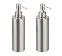 Relaxdays Soap Dispenser, Set of 2, 300 ml, Stainless Steel, Refillable, for Liquids, Bathroom & Kitchen, Pump, Silver