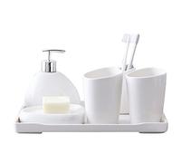 Soap Dispenser Simple Ceramic Soap Dispenser 6-piece Household Bathroom Gift Toiletries Shampoo Cosmetic Lotion Bottle Pure White Dispenser for Hand Soap