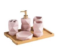 Soap Dispenser Simple Ceramic Wash Bathroom 6 Piece Set Diamond Lotion Bottle Wash Set Liquid Soap Bathroom Countertop Gift Set Dispenser for Hand Soap(Pink)