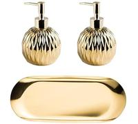 Soap Dispenser Soap Lotion Dispenser 3 Pack Ceramic Soap Dispenser Set With Tray For Silver Round Shape Lotion Dispenser Gold Bathroom Accessory Set, 400Ml/13.5Oz Lotion-A-3 piece set