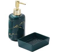 Soap Dispenser, Solid Color Ceramic Round Lotion Dispenser, Refillable Hand Soap And Shampoo Pump Bottle For Bathroom And Kitchen, 350ml, 1 Pcs(Green,Soap dish+soap dispenser)