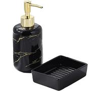 Soap Dispenser, Solid Color Ceramic Round Lotion Dispenser, Refillable Hand Soap And Shampoo Pump Bottle For Bathroom And Kitchen, 350ml, 1 Pcs(Black,Soap dish+soap dispenser)