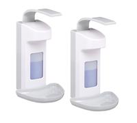 Relaxdays Soap Dispenser, Set of 2, 500 ml, Drip Tray, Lever, Sanitiser Container, Wall-Mount, Hygienic, White/Grey, 29 x 16 x 18 cm