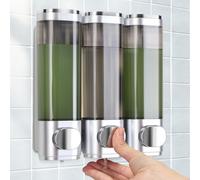 Soap Dispenser Wall Mounting, Shampoo Shower Gel Dispenser, Set of 3 Soap Dispensers, No Drilling, Even Liquid Release, Leak-Proof, Suitable for Shampoo, Shower Gel, Liquid Soap, Conditioner (Silver)