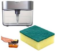 Soap Dispenser with Cleaning Sponge for Dish Washing Kitchen Bathroom Bathtube Toilet Window Mirror Glass Wall Floor Cleaning Sponge All Purpose Scrub Brush (Soap Dispenser and Sponge)