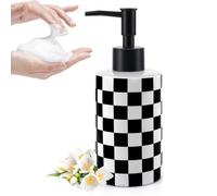 Soap Dispenser with Matte Black Pump, Ceramic Soap Dispenser Bathroom, Checkerboard Dish Soap Lotion Dispenser for Kitchen Sink, Black & White Plaid Refillable Liquid Hand Soap Bottle