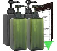 Soap Dispenser with Waterproof Labels, Thickened Plastic Hand Soap Dispenser for Bathroom, Kitchen Dish Washing Liquid Bottles, Shampoo and Conditioner Bottles with Funnel (16oz 4Pack Black Green)