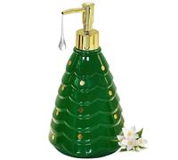 Soap Dispensing Christmas Tree Shaped Refillable Liquid Bottle 26Oz Ceramic Lotion With Gold Pump Dish For Kitchen New Home Essentials(Grn)