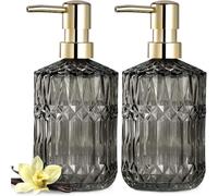 Soap Dispensing Clear Glass Soap Dispenser With ABS Plastic PumpCrystal Lotion Dispensers For Kitchen Sink New Home Essentials(Dark Grey)