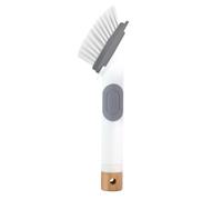 Soap Dispensing Dish Brush 2 In 1 Sponge And Bristle Brush Kitchen Brush For Dishes Pot Pan Sink Cleaning Dish Scrubber Brush With Built In Soap Liquid Dispenser, Long Handle, White