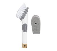 Soap Dispensing Dish Brush 2 In 1 Sponge And Bristle Brush Kitchen Brush For Dishes Pot Pan Sink Cleaning Dish Scrubber Brush With Built In Soap Liquid Dispenser, Long Handle, White