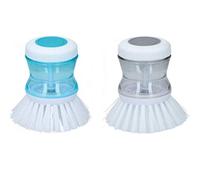 Soap Dispensing Palm Dish Brush Kitchen Brush For Dishes Pot Pan Sink Cleaning Small Dish Scrubber Round Brush With Built In Soap Dispenser, Pack Of 2 (Black & White)