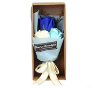 Soap Flower Box with 3 Carnation Rose Soap Flowers for Women's Day and Mother's Day, Long Lasting Fragrance and Elegant Decorative Presentation (Blue)