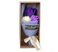 Soap Flower Box with 3 Carnation Rose Soap Flowers for Women's Day and Mother's Day, Long Lasting Fragrance and Elegant Decorative Presentation (Purple)