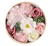 Soap Flowers Gift Box for Mothers Day Gifts Romantic Roses Soap Flowers Box with Greeting Card Round Bath Flowers Box Beautiful Gift for Women Valentines Anniversary Day StyleB