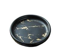 Soap Holder Marble Pattern Round Ceramic Bathroom Tray Apartment Essentials Decor(Black)