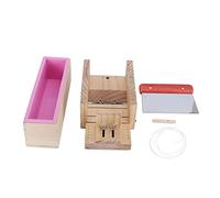 Soap Making Tools Set with Rectangular Mold and Straight Cutter, DIY Handmade Soap Kit Including Silicone Lined Pine Wood Mold with Level Gauge for Home Craft (900ml)