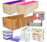Soap Mold Making Kit with Wooden Cutter Soap Molds Silicone 46oz Purple | Melt and Pour or Cold Process, 50pc Soap Packaging Paper Bags and Slicer | Gift for Wife Women Housewife Soaper