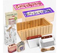 Soap Mold Making Kit with Wooden Cutter Soap Molds Silicone 46oz Purple | Melt and Pour or Cold Process, 50pc Soap Packaging Paper Bags and Slicer | Gift for Wife Women Housewife Soaper