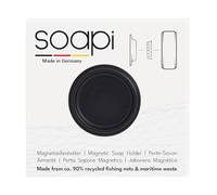 Soapi - Super Strong Magnetic Soap Holder - Wall Mounted Soap Holder - No Drilling Required - Sustainable - Made From Recycled Fishing Nets - Black