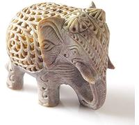 Soapstone Carved Elephant Figurine with Sculpture of Mother Elephant with Baby Inside Statue 4" - Handmade in Jali or Openwork From a Single Block of Stone Decorative Collectible (3 x 4 x 2.5 inch)