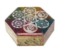 Soapstone Jewellery Box Trinket Hand Carved Design Decorative Keepsake Storage Organiser Chest Earring Makeup Accessories Gift Home Décor Hexagonal (7 Chakra)