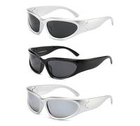 SOAR&EAGLE Y2K Polarized Sunglasses Men Women Sunglasses Fashion Sport Sunglasses 3 Pack, Silver Framed Grey Flakes, Silver Framed Mercury Flakes, Black Framed Grey Flakes, 150mm