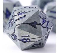 Soar Forge Metal Dice for DND and RPG Gaming - Pharaoh Ruins Matte Silver with Dark Blue Purple Cracks - Polyhedral Dice Set Compatible with D&D, Dungeons and Dragons, RPG and More
