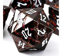 Soar Forge Metal Dice for DND - Beautiful Glitter Cracks Set Compatible with Dungeons and Dragons and Other RPG, Dice for D&D (Gunmetal Crimson Red Glitter)