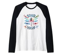 Soar High Colorful Dragonfly Watercolor Insect Design Raglan Baseball Tee