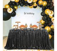 SoarDream Black Sequin Tablecloth 90x132 Inch Sequence Halloween Party Tablecloth Sequin Fabric Wedding Birthday Graduation Cake Table Decorations