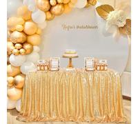 SoarDream Gold Sequin Tablecloth 90x132 Inches Rectangle Seamless Glitter Table Linen for Wedding Party Birthday Decorations