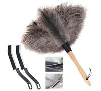 Soarer Ostrich Feather Duster for Cleaning,2pcs Brush,14inch Wooden Handle