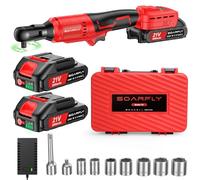 SOARFLY 3/8 Inch Cordless Electric Ratchet Wrench Set, Powerful 21V 60 Feet Pounds 320 RPM Ratchet Tool Kit with LED Light, Variable Speed, 7 Sockets,