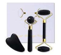 SOARFLY Jade Roller & Gua Sha Stone Set, 3-Piece Natural Obsidian Face Roller, Gua Sha Stone Massage Roller, Tightens Skin, Anti-Aging, Facial Massage Set