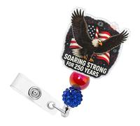 Soaring Strong for 250 Years | Beaded Badge Reel Retractable | Eagle Design 4th of July Id Badge Holders Retractable, Badge Clips Keychain Id Card Holder for Rn Doctor Student Teachers Office
